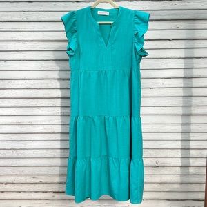 Turquoise V-Neck Midi Dress Size M